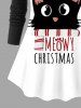 Plus Size Christmas Hat Cat Letters Print Long Sleeves T-shirt -  