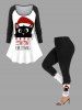 Plus Size Christmas Hat Cat Letters Print Long Sleeves T-shirt -  