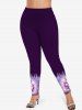 Plus Size Christmas Elk Snowflake Bell Bowknot Floral Print Ombre Leggings -  