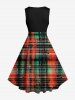 Plus Size Christmas Plaid Music Symbol Snowflake Print Vintage Swing A Line Dress -  