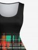 Plus Size Christmas Plaid Music Symbol Snowflake Print Vintage Swing A Line Dress -  