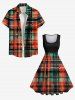 Plus Size Christmas Plaid Music Symbol Snowflake Print Vintage Swing A Line Dress -  