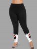 Plus Size Christmas Hat Cat Letters Print Leggings -  