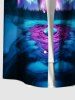 Chemise à Boutons avec Poche Kangourou Imprimé Arbre et Galaxie Colorée Grande-Taille pour Hommes - Multi-A XL