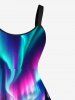 Plus Size Christmas Tree Colorful Aurora Galaxy River Print A Line Tank Dress -  