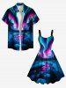 Plus Size Christmas Tree Colorful Aurora Galaxy River Print A Line Tank Dress -  