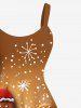 Robe Débardeur Imprimé Flocon de Neige Au Gingembre Grande Taille - café XS
