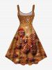 Plus Size Christmas Gingerbread Snowflake Print Tank Dress -  