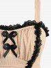 Plus Size Bowknot Lace Trim Lace-up Two Tone Textured Tank Top -  