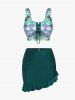 Mermaid Print Lace Up Three Piece Tankini Swimsuit -  
