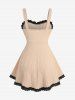 Plus Size Bowknot Lace Trim Lace-up Two Tone Textured Tank Top -  