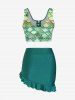 Maillot de Bain Tankini Sirène Imprimé à Lacets Trois Pièces - Vert L | US 12