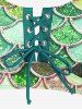 Mermaid Print Lace Up Three Piece Tankini Swimsuit -  