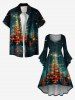 Plus Size Christmas Tree Star Glitter 3D Print Ruched Flare Sleeve High Low Dress -  