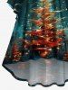 Plus Size Christmas Tree Star Glitter 3D Print Ruched Flare Sleeve High Low Dress -  