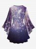 Plus Size Christmas Snowflake Glitter 3D Print Lattice Crisscross Flare Sleeve T-shirt -  