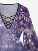 Plus Size Christmas Snowflake Glitter 3D Print Lattice Crisscross Flare Sleeve T-shirt -  