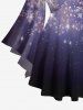 Plus Size Christmas Snowflake Glitter 3D Print Lattice Crisscross Flare Sleeve T-shirt -  