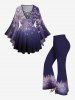 Plus Size Christmas Snowflake Glitter 3D Print Lattice Crisscross Flare Sleeve T-shirt -  