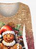 Plus Size Christmas Gingerbread Holy Fruit Leaf Sparkling Sequin 3D Print T-shirt -  