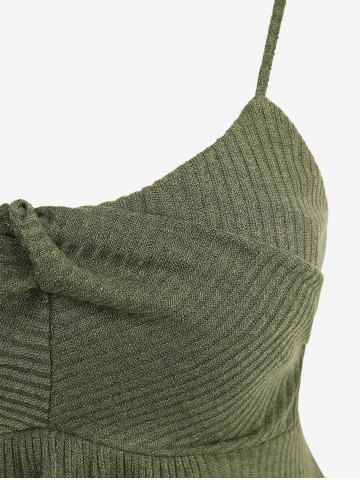 Ribbed Cami Top Sweater and Buckle Fluffy Shrug Top and Button Wide Leg Pants Plus Size Outfit