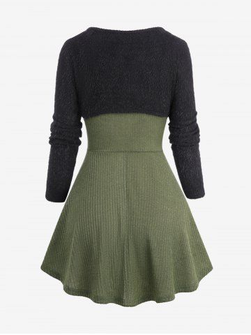 Ribbed Cami Top Sweater and Buckle Fluffy Shrug Top and Button Wide Leg Pants Plus Size Outfit