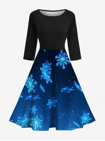 Christmas Snowflake Ombre Galaxy Print Vintage 50's Midi Dress - BLACK - S