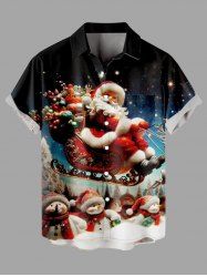 Chemise à Boutons avec Poche Imprimé Père Noël et Bonhomme de Neige Grande Taille pour Hommes - Noir M