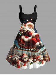 Plus Size Christmas Hat Snowman Santa Claus Ombre Galaxy Print A Line Dress -  