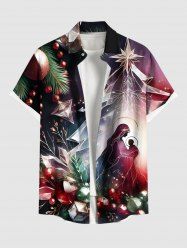 Chemise Boutonnée Ombrée Imprimé Sapin de Noël Grande Taille avec Poche pour Homme - Multi-A 3XL