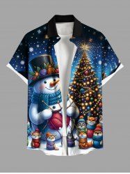 Plus Size Christmas Tree Light Ball Snowflake Snowman Knitting Cats Print Buttons Pocket Shirt For Men -  