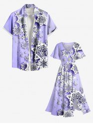 Christmas Snowflake Print Plus Size Matching Outfit For Couples -  