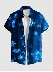 Plus Size Christmas Snowflake Ombre Galaxy Print Button Pocket Shirt For Men -  