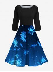 Robe Mi-longue Imprimé Galaxie de Noël et Flocon de Neige - Noir M