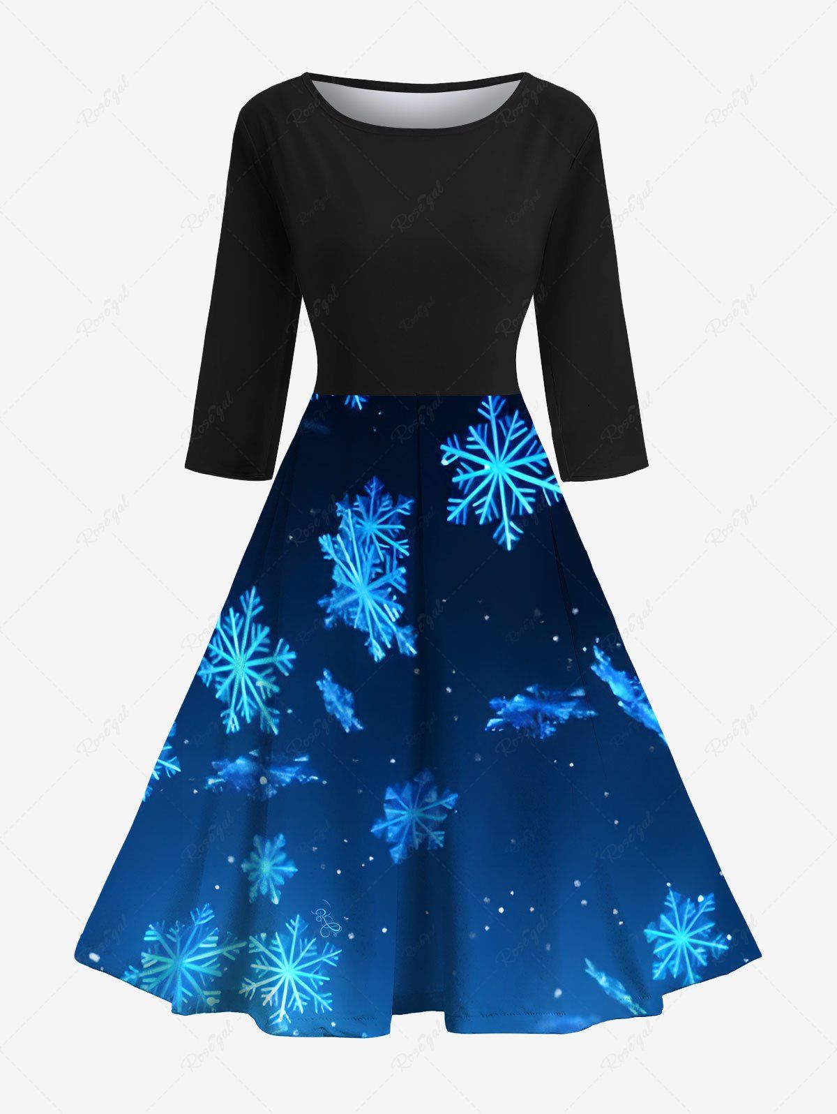Discount Christmas Snowflake Ombre Galaxy Print Vintage 50's Midi Dress  