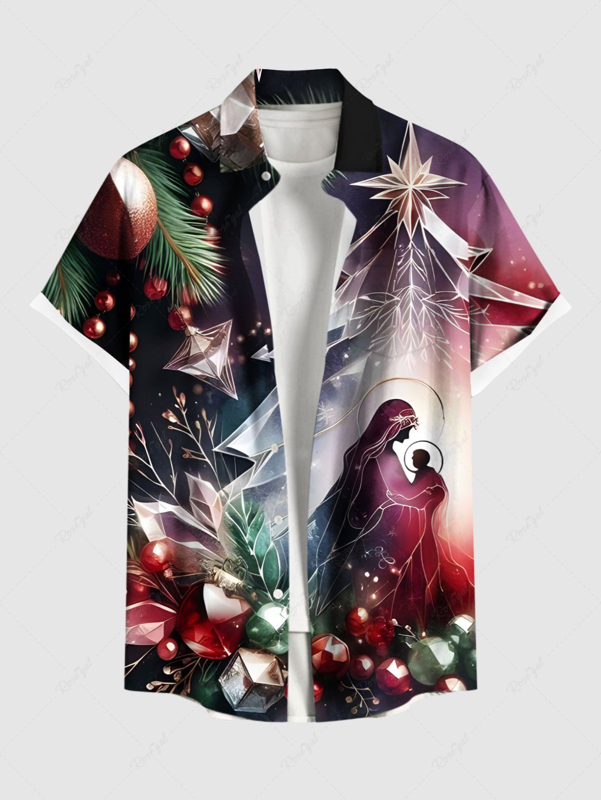 Chemise Boutonnée Ombrée Imprimé Sapin de Noël Grande Taille avec Poche pour Homme Multi-A 3XL