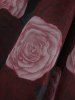 Plus Size Rose Flower Print Mesh Lace Trim Lace-up Crisscross Back Asymmetric Dress -  