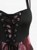 Robe Asymétrique Feuille Fleur Imprimée à Ourlet en Dentelle de Grande Taille à Lacets - Noir 5x | US 30-32