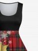 Plus Size Christmas Tree Snowflake Star Plaid Print Vintage Swing A Line Dress -  
