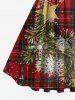 Plus Size Christmas Tree Snowflake Star Plaid Print Vintage Swing A Line Dress -  