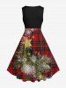 Plus Size Christmas Tree Snowflake Star Plaid Print Vintage Swing A Line Dress -  