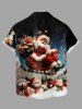 Chemise à Boutons avec Poche Imprimé Père Noël et Bonhomme de Neige Grande Taille pour Hommes - Noir S