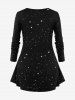 Plus Size Christmas Light Elk Cat Galaxy Print Long Sleeves T-shirt -  