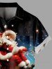 Chemise à Boutons avec Poche Imprimé Père Noël et Bonhomme de Neige Grande Taille pour Hommes - Noir M