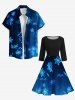 Robe Mi-longue Imprimé Galaxie de Noël et Flocon de Neige - Noir M