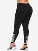 Plus Size Christmas Light Elk Cat Galaxy Print Leggings -  