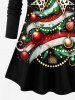 Plus Size Glitter Christmas Tree Ball Leopard Bowknot Stars Print Long Sleeves T-shirt -  