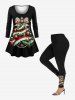 Plus Size Glitter Christmas Tree Ball Leopard Bowknot Stars Print Long Sleeves T-shirt -  
