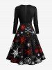Plus Size Christmas Snowflake Print Scalloped V Neck Dress With A Belt -  