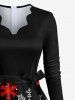 Plus Size Christmas Snowflake Print Scalloped V Neck Dress With A Belt -  